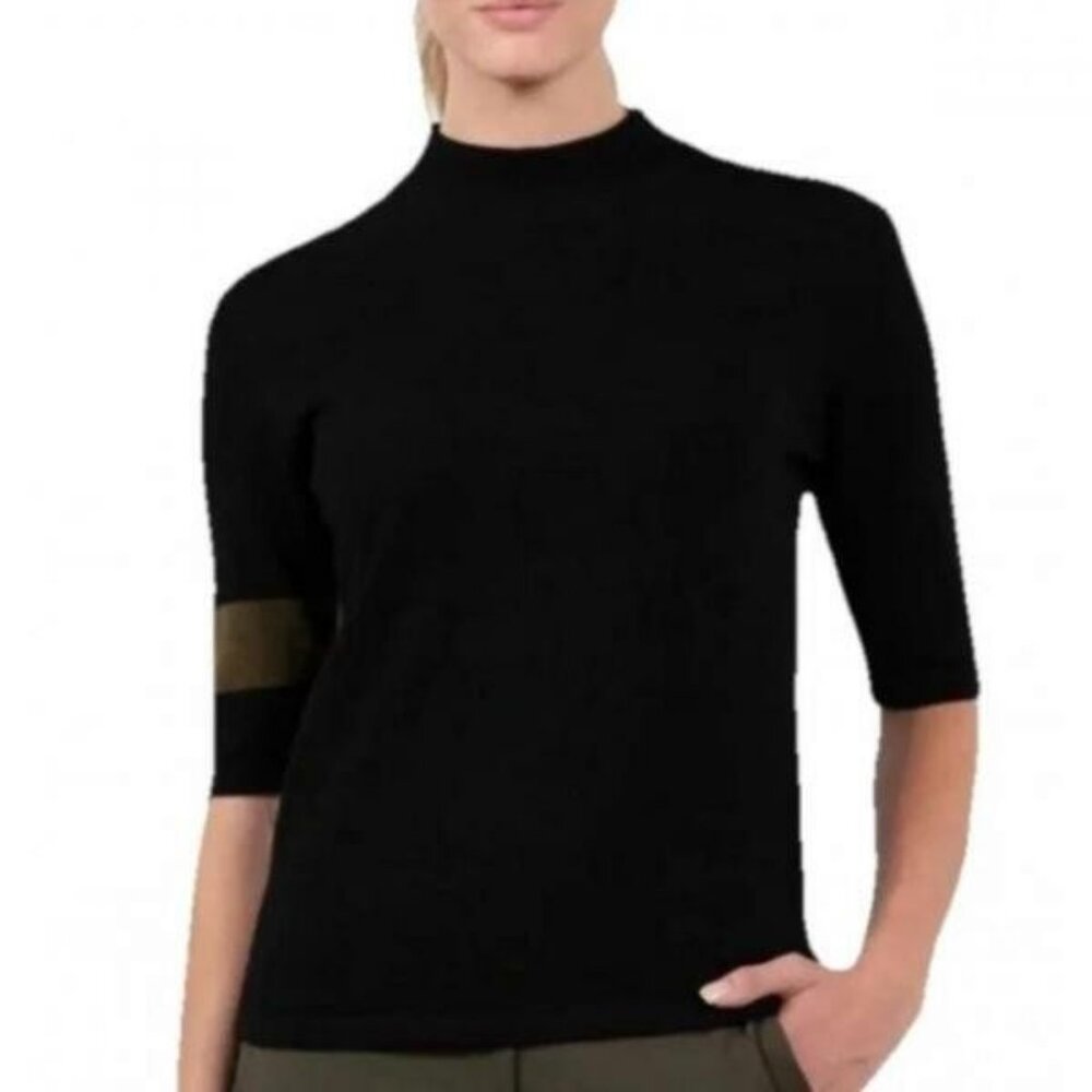 PXG Black Wool Two Tone Mock Neck Short Sleeve Sweater, Size XL
